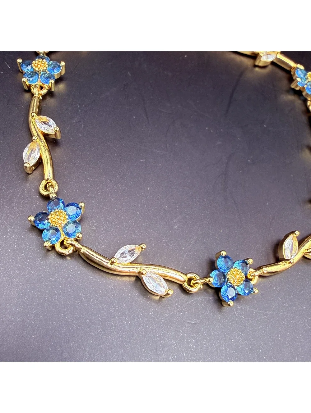 candy+clover blue floral crystal vine gold tone bracelet